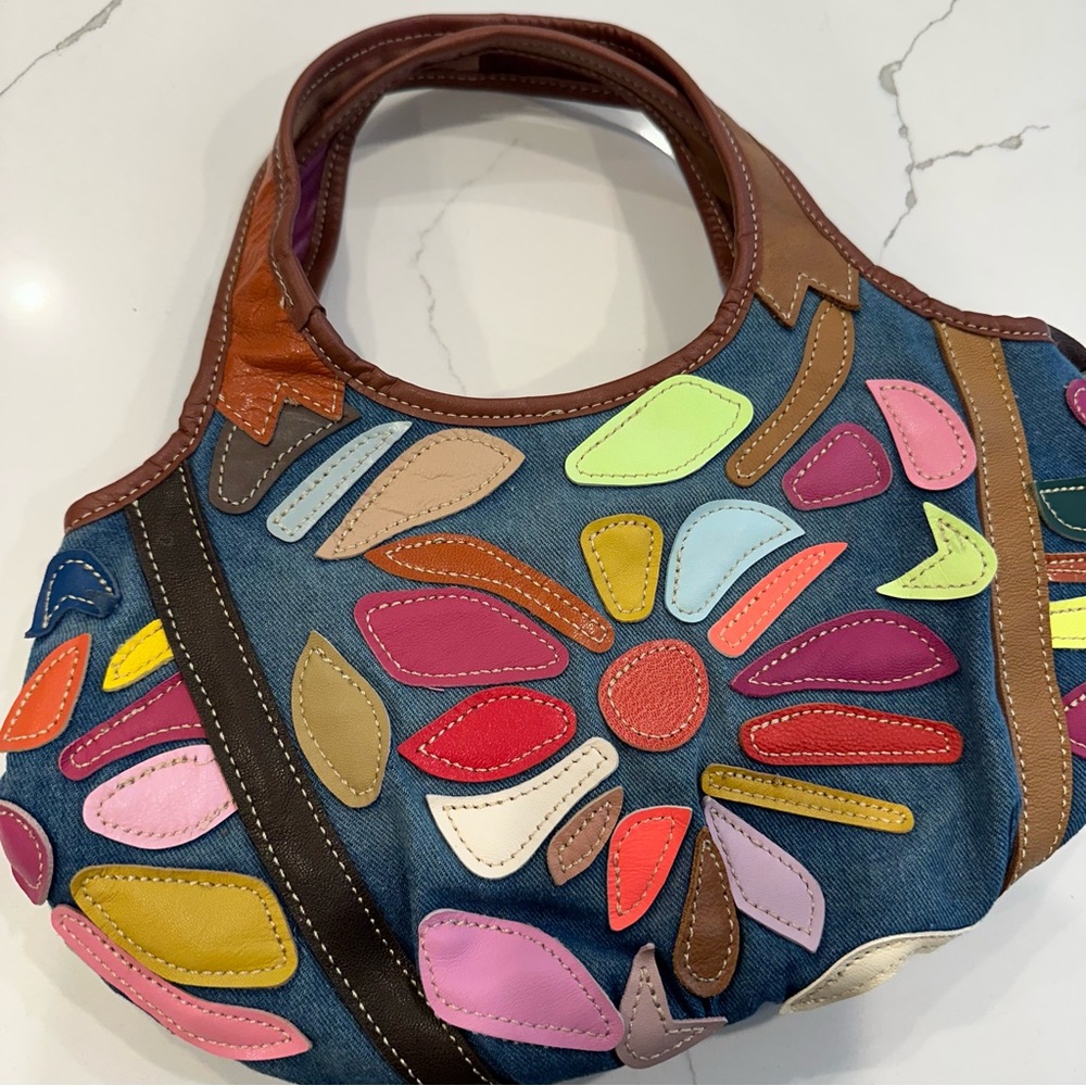 Colorful Boho Floral Denim Patchwork Handbag Multi Color Purse Bohemian - Picture 2 of 10